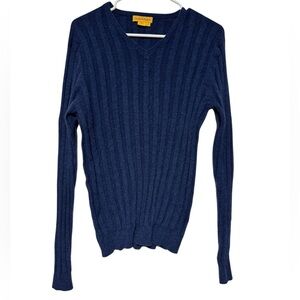 Tricots St. Raphael 100% Cashmere Navy Blue Ribbed Knit Sweater Size M Cozy Fall